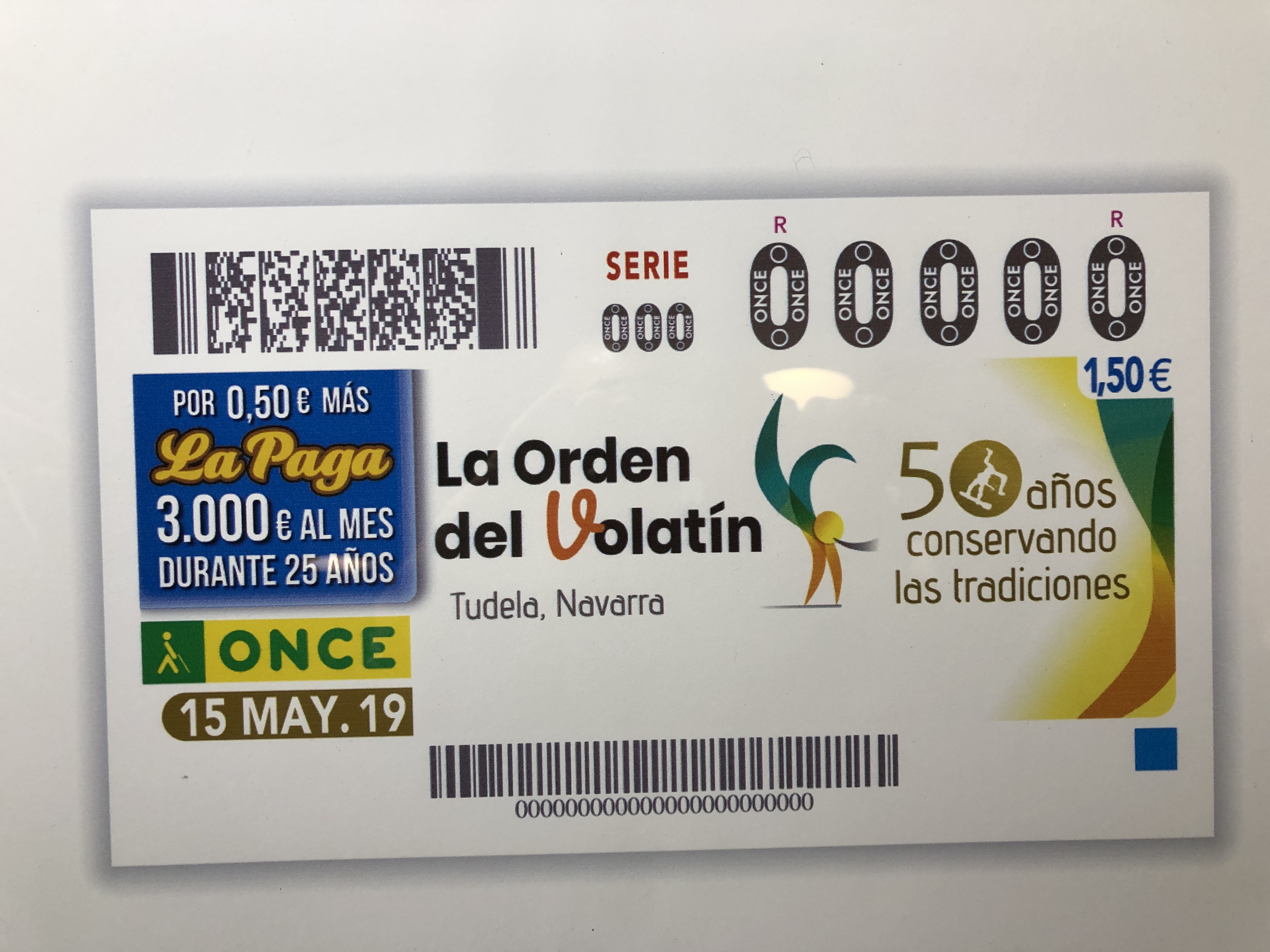 La Orden del Volatín de Tudela celebra su 50 aniversario en el cupón de la ONCE, correspondiente al 15 de Mayo